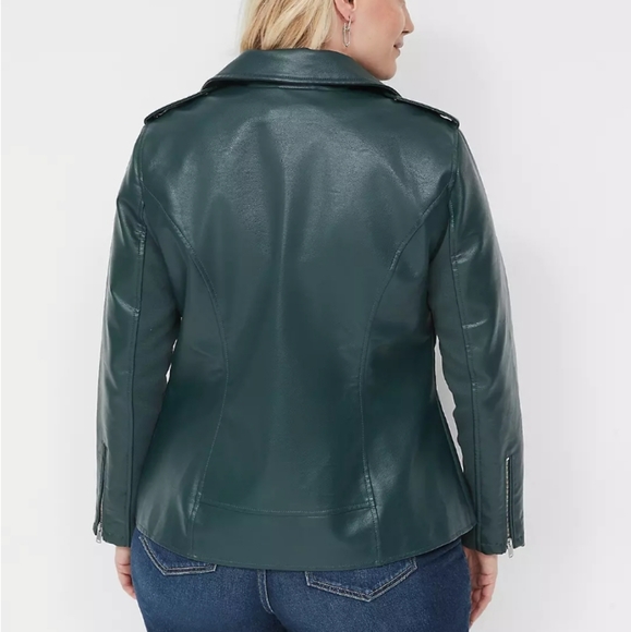Lane Bryant green faux leather moto jacket nwt 22/24 2022 version - Picture 7 of 7